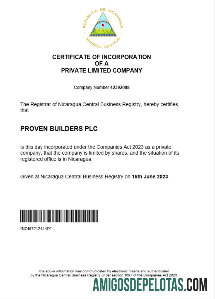 Certificado de registro comercial da Nicarágua em branco modelo Word e PDF